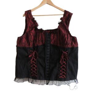 TRIPP NYC Vintage Y2K Steampunk Goth Pirate Lace Corset Top Black Metallic Red